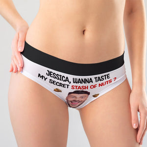 Wanna Taste My Secret Stash Of Nuts, Custom Couple Photo Men & Women Boxer Briefs, Gift For Couple, Valentine's Gifts - Boxer Briefs - GoDuckee