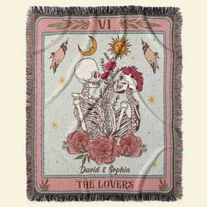 The Lovers- Personalized Woven Blanket- Gift For Him/ Gift For Her- Skull Couple Blanket - Blanket - GoDuckee