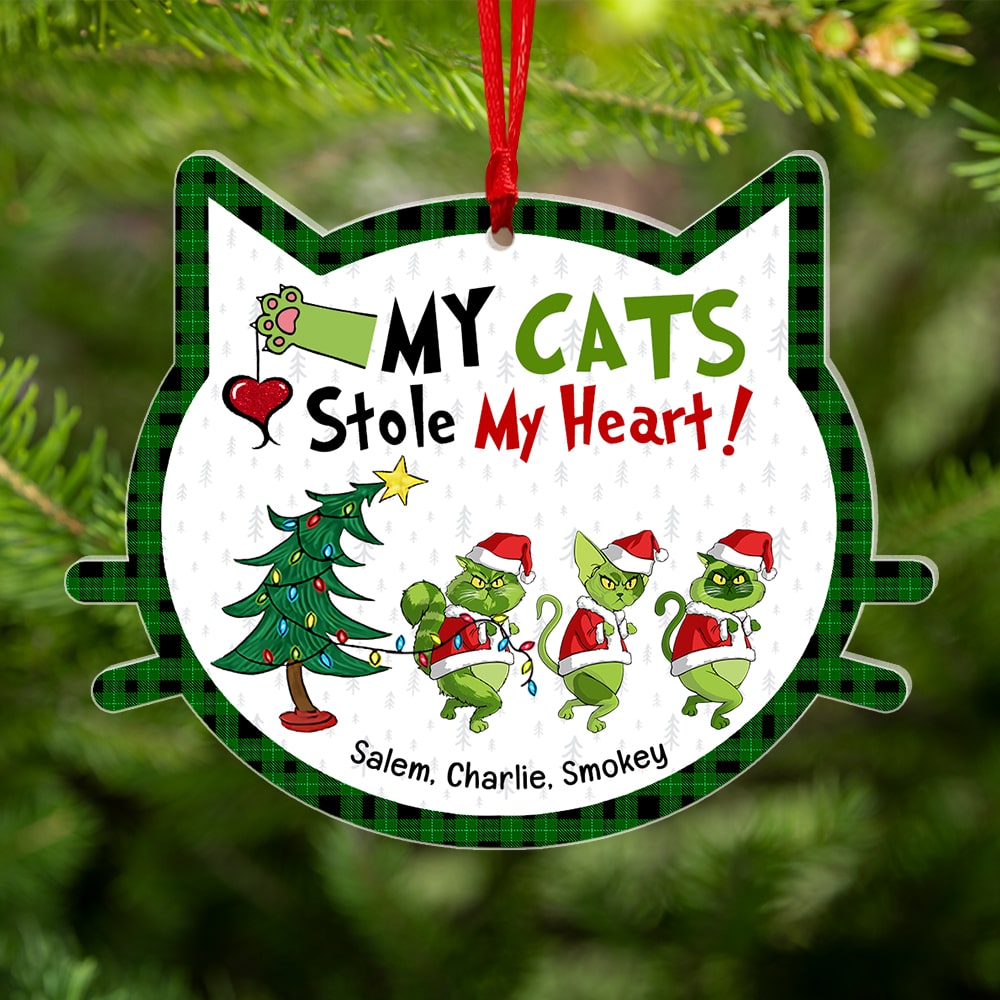 My Cats Stole My Heart-Personalized Acrylic Ornament- Gift For Cat Lover-Christmas Gift- Cat Lover Ornament - Ornament - GoDuckee