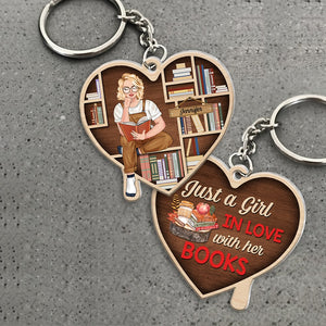 Just A Girl In Love With Her Books-Personalized Keychain- Gift For Book Lover- Book Lover Keychain - Keychains - GoDuckee