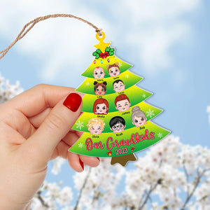 Personalized Acrylic Pine Tree Shape Ornament, Christmas Gift For Grandparents - Ornament - GoDuckee