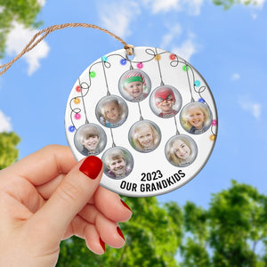 Grandkids- Custom Photo Ceramic Circle Ornament- Gift For Family- Christmas Gift- Family Ornament - Ornament - GoDuckee