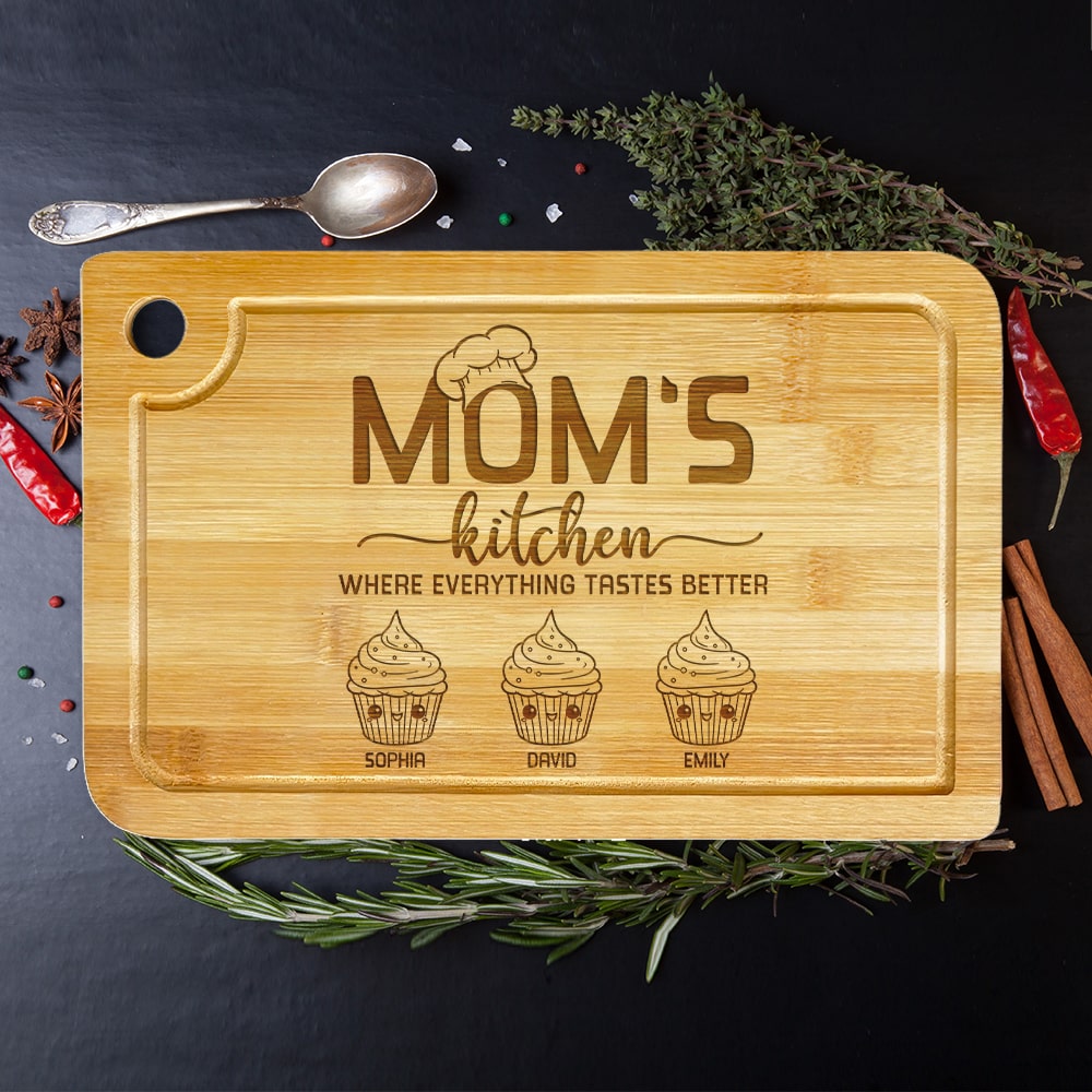 Personalized Gifts For Mom Engraved Cutting Board Everything Tastes Better - Home Decor - GoDuckee