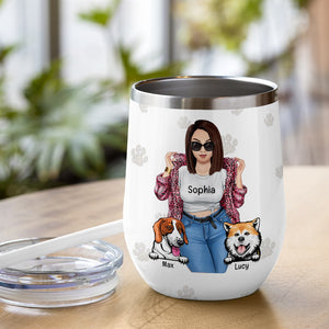 Nothing Stands Between A Mom And Her Dogs-Personalized Wine Tumbler- Gift For Dog Lover- Dog Mom Wine Tumbler - Wine Tumbler - GoDuckee