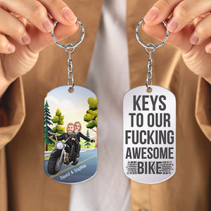 Keys To Our Fucking Awesome Bike - Personalized Stainless Steel Engraved Keychain-Gift For Valentine's Day- Couple Keychain - Keychains - GoDuckee