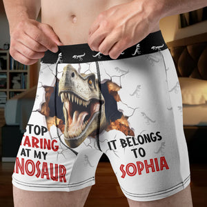 Personalized Gifts For Men Boxers Stop Staring At My Dinosaur - Boxers & Briefs - GoDuckee