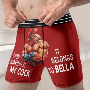 Stop Staring At My Cock- Personalized Men Boxer Briefs- Gift For Husband- Funny Couple Boxer - Boxer Briefs - GoDuckee