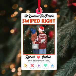 Couple, All Because Two People Swiped Right, Personalized Ornament, Christmas Gifts For Couple - Ornament - GoDuckee