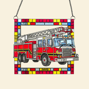 Firetruck Window Hanging Suncatcher Ornament Personalized Gifts For Firefighters 02ohtn060825 - Ornament - GoDuckee