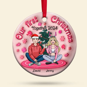 Personalized Gifts For Couple Ornament 02xq190724hh First Christmas Love 3D Effect - Ornament - GoDuckee