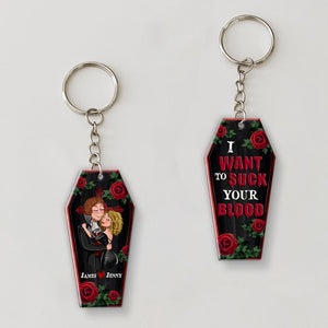 Couple, I Want To Suck Your Blood, Personalized Keychain, Halloween Gifts For Couple - Keychains - GoDuckee