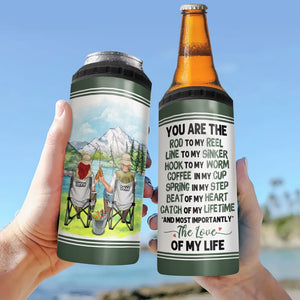 You Are The Rod To My Reel Personalized Fishing Couple 4 In 1 Can Cooler Tumbler Gift For Couple - Can Cooler - GoDuckee