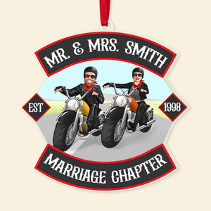 Mr. & Mrs. Marriage Chapter, Personalized Acrylic Ornament, Gift For Biker Couple - Ornament - GoDuckee