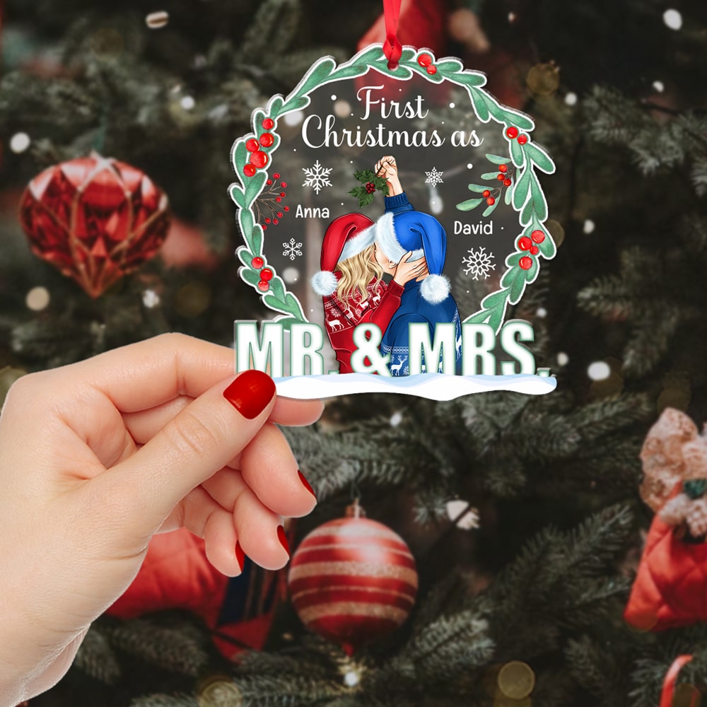 First Christmas As Mr & Mrs-Gift For Couple-Personalized Ornament - Acrylic Custom Shape Ornament- Christmas Couple Anniversary - Ornament - GoDuckee