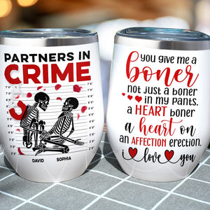 Partners In Crime-Gift For Couple-Personalized Wine Tumbler-Skull Funny Couple Wine Tumbler - Coffee Mug - GoDuckee