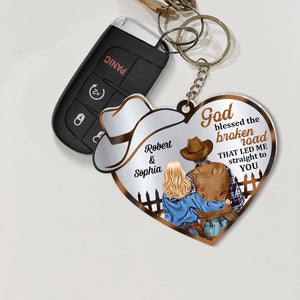 God Blessed The Broken Road That Led Me Straight To You-Gift For Him/ Gift For Her- Cowboy Couple-Personalized Keychain - Keychains - GoDuckee