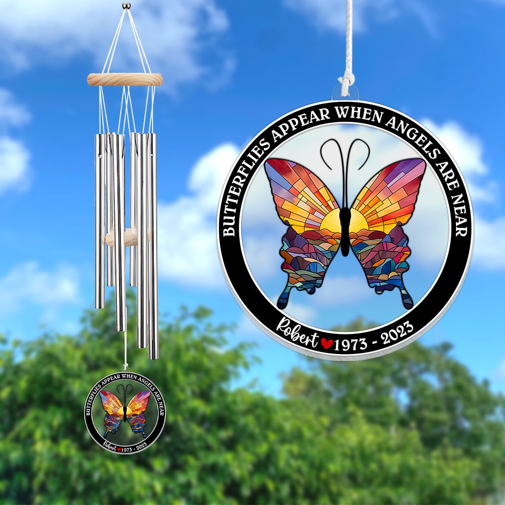 Butterflies Appear When Angels Are Near, Personalized Wind Chimes, Memorial Gifts - Wind Chimes - GoDuckee