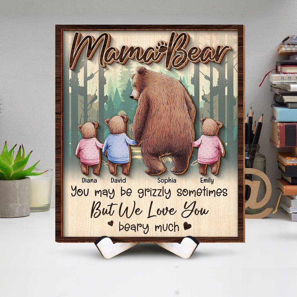 Personalized Gifts For Mom Wood Sign Mama Bear - Wood Signs - GoDuckee