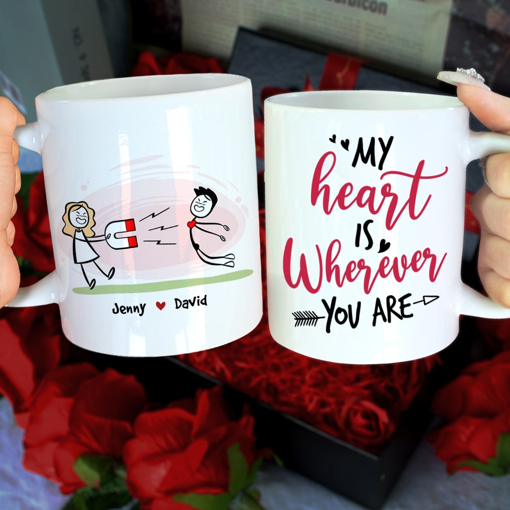 My Heart Is Wherever You Are, Personalized Mug, Gift For Couple - Coffee Mug - GoDuckee