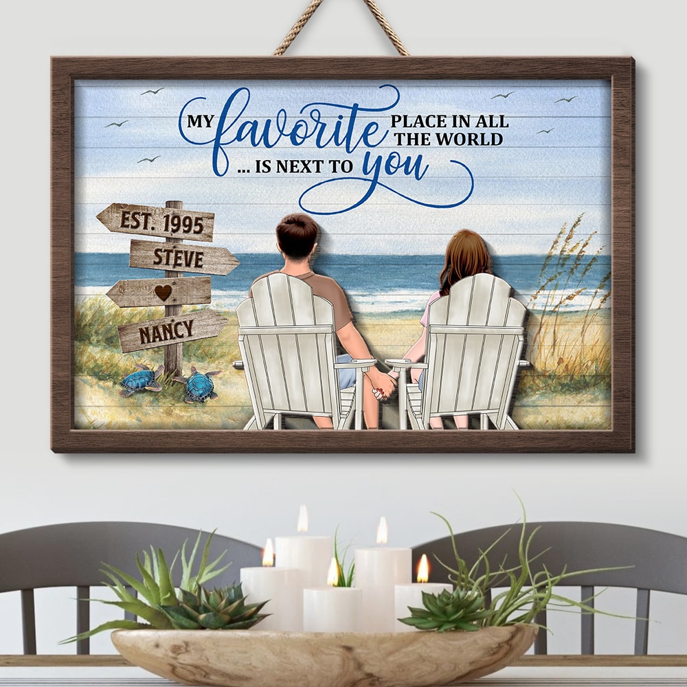 Anniversary Gift, Gift For Couple, My Favorite Place In All The World Is Next To You-Personalized Wooden Art- Couple Wood Sign - Wood Sign - GoDuckee