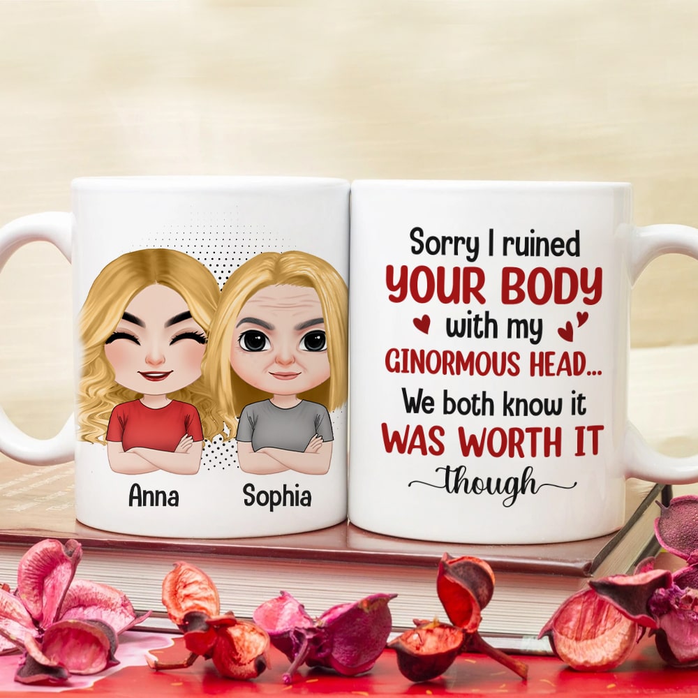 Mother, Mom Sorry I Ruined Your Body With My Ginormous Head, Personalized Mug, Gift For Mother - Coffee Mug - GoDuckee