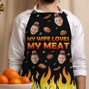 Custom Photo Gifts For Husband Aprons My Wife Loves My Meat - Aprons - GoDuckee