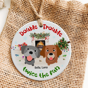 Double Trouble Twice The Fun-Personalized Ornament - Ceramic Circle Ornament-Gift For Dog Lover- Christmas Gifts - Ornament - GoDuckee