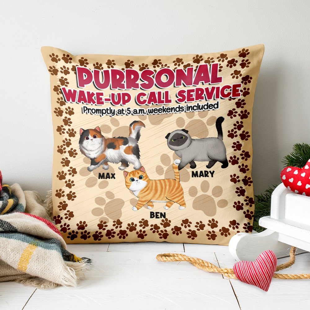 Cats, Purrsonal Wake-Up Call Service, Personalized Square Pillow, Gift For Cat Lover, 01KAPO221223 - Pillow - GoDuckee