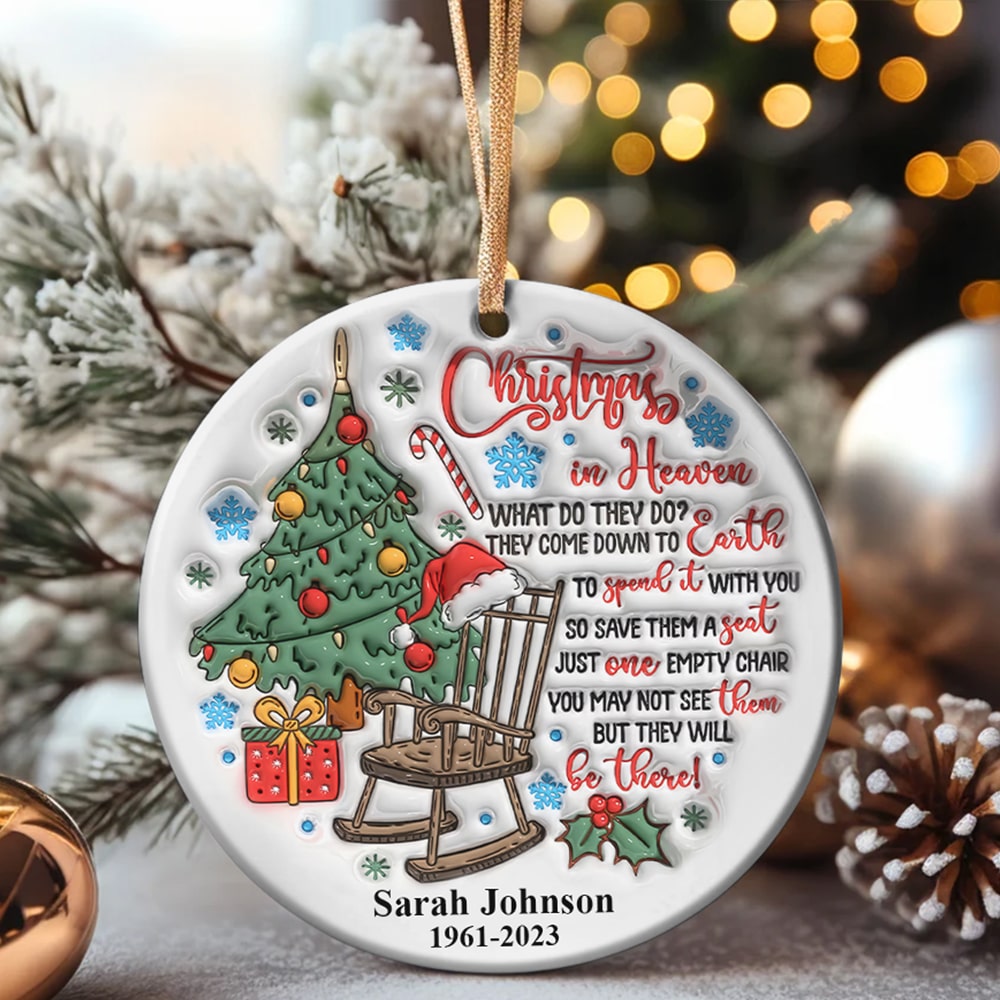 Christmas In Heaven-Personalized Ceramic Circle Ornament-07huqn271023 - Ornament - GoDuckee