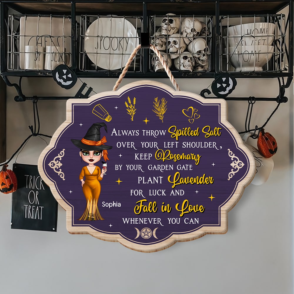 Fall In Love Whenever You Can- Personalized Wood Sign- Halloween Gift- Witch Wood Sign - Wood Sign - GoDuckee