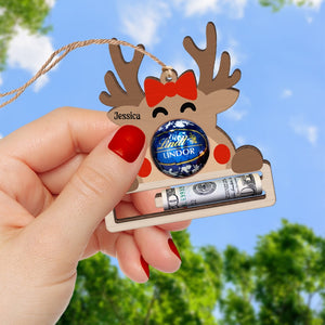 Reindeer Chocolate-Personalized Money Holder Wood Ornament -Gift For Kids - Ornament - GoDuckee
