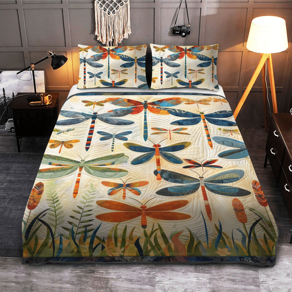 Personalized Gifts For Dragonfly Lovers Quilt Bed Set Colorful Dragonfly - Blanket - GoDuckee