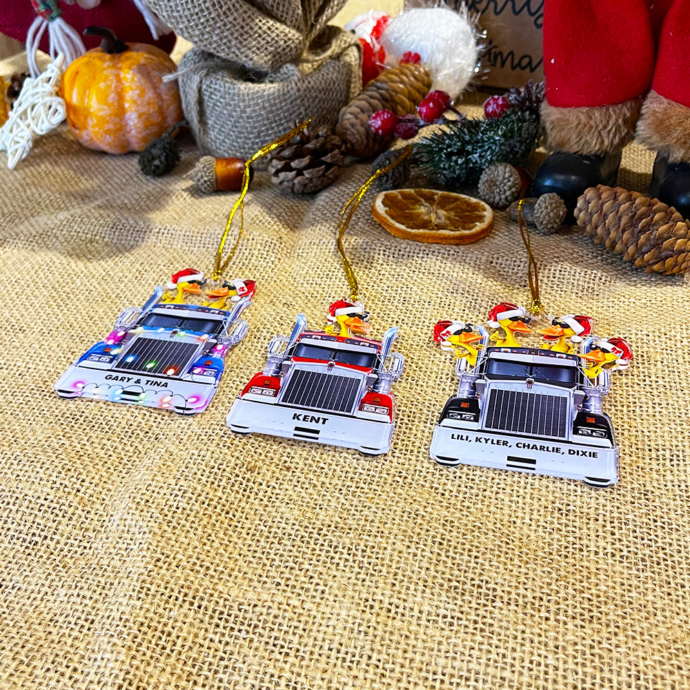 Truck Driver Christmas Ornament, Personalized Duck Christmas Ornament - Couple Gift For Truck Driver - Ornament - GoDuckee