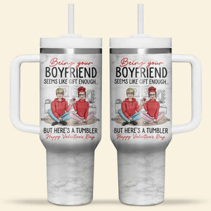 Couple Cheering, Personalized Tumbler Handle, Gifts For Couple - Tumbler Cup - GoDuckee