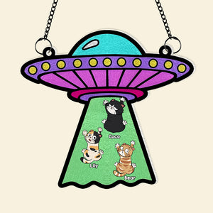 Personalized Gifts For Cat Lovers Suncatcher Ornament, Funny UFO Cat Abduction 01NAMH260724 - Ornament - GoDuckee