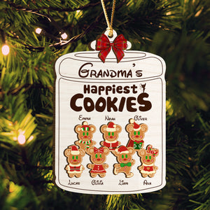 Grandma's Happiest Cookies, Personalized 01HTDT011123 Wood Ornament, Christmas Gift For Family - Ornament - GoDuckee