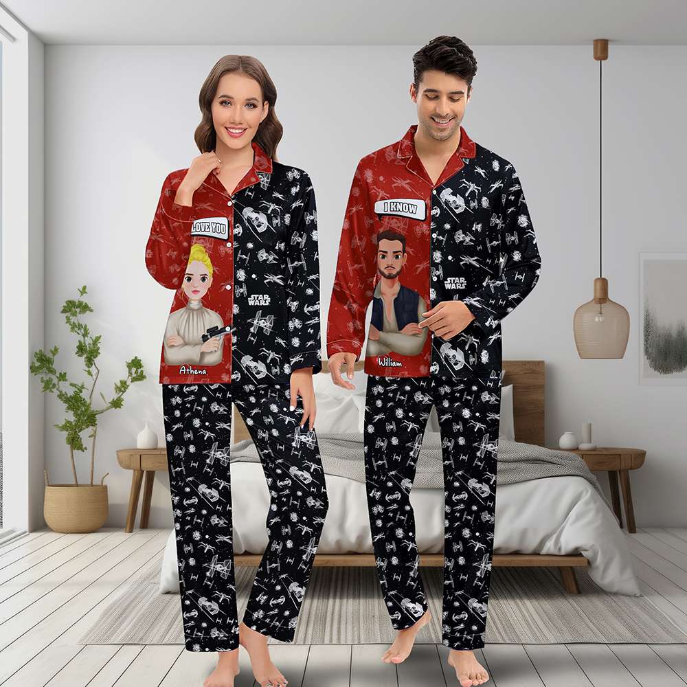 Personalized Gift For Couples Button Up Pajama Set 01TOLU051224HG - Pajama Set - GoDuckee