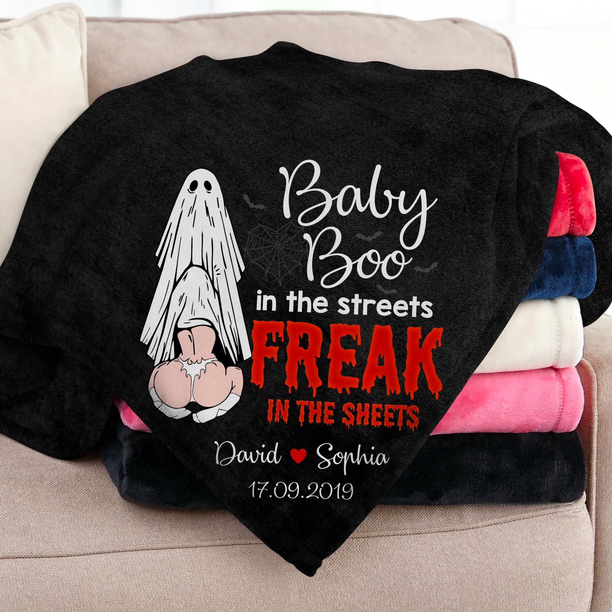 Freak In The Sheets- Personalized Blanket-Gift For Him/ Gift For Her- Halloween Gift- Couple Blanket - Blanket - GoDuckee