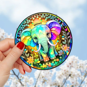 Personalized Rainbow Elephant Stained Glass Suncatcher Ornament 23acqn240824 - Ornament - GoDuckee