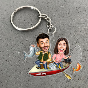 Fishing Couple Personalized Keychain Upload Face Photo, Gift For Him/Her - Keychains - GoDuckee