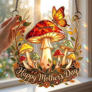 Whimsical Mushroom Mom Suncatcher - Personalized Gift For Moms 04PALU140426