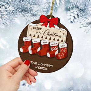 Merry Christmas - Christmas Socks, Personalized Family Layered Wooden Ornament - Ornament - GoDuckee