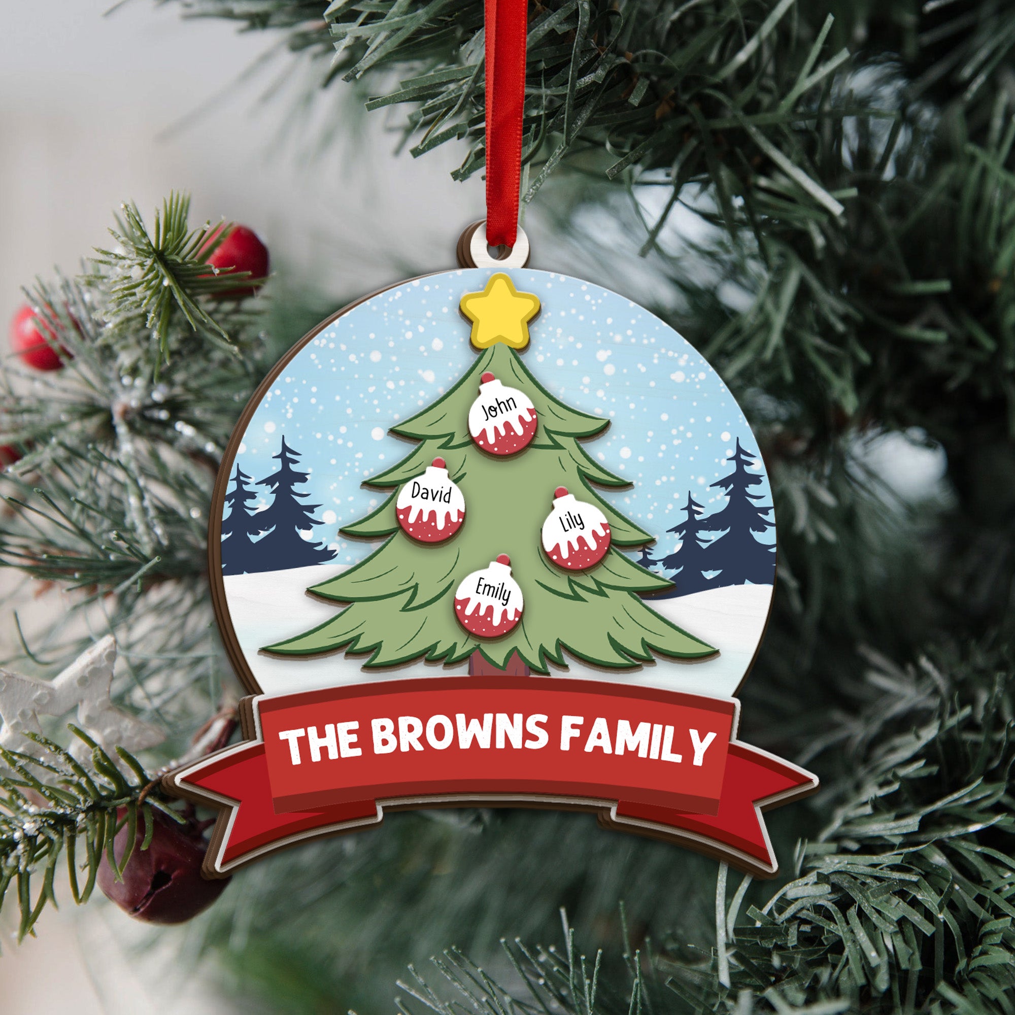 Family of 3 Opening Christmas Gifts by the Tree Personalized Christmas  Ornament