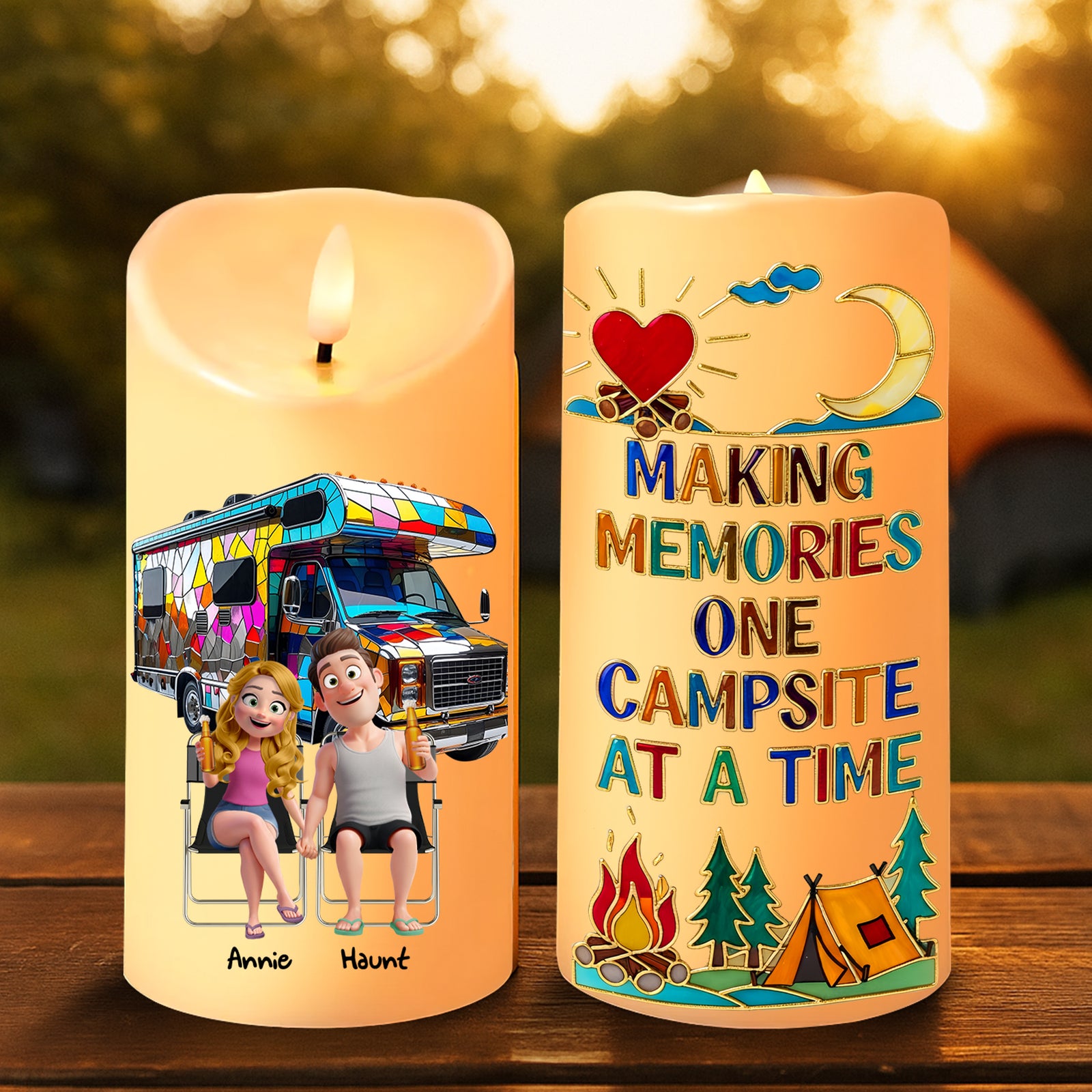 Camping Couple On Wheels LED Candle - Personalized Gifts For Couple 08TGLU220725 - Led Candle - GoDuckee