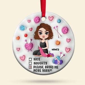 Personalized Gifts for Knitters, Custom Cartoon Characters with Yarn and Knitting 3D Inflated Ceramic Ornament 01TOPU030824HH - Ornament - GoDuckee