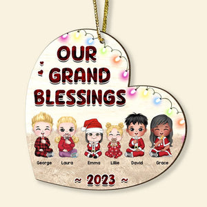 Our Grand Blessings, Personalized Wood Ornament, Gift For Grandkids (UP TO 8 KIDS) - Ornament - GoDuckee