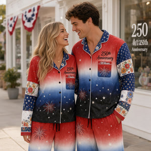 Red White & Blue Floral Pajamas Set, Personalized Gifts For Patriots 04QHLU020926