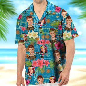 Couple Hula Dance Personalized Hawaiian Shirt, Upload Couple's Image, Funny Summer Gift For Loved One - Hawaiian Shirts - GoDuckee