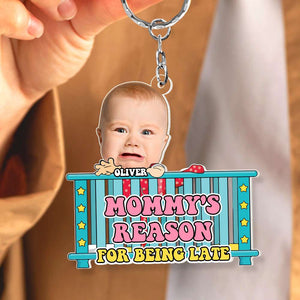 Custom Photo Gifts For Kids Keychain Mommy's Reason For Being Late - Keychains - GoDuckee