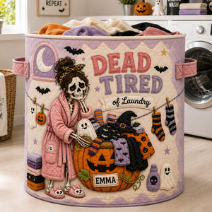Spooky Skeleton Quilted Laundry Basket - Personalized Gifts For Halloween 01HALU150826